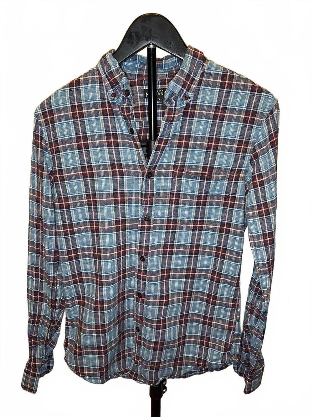 J.Crew S Blue Burgundy Tartan Plaid Cotton Shirt PNW Preppy Cabincore Americana